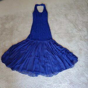 Carmen Marc Valvo Purple Beaded Sleeveless Halter Formal Evening Dress/Gown XS